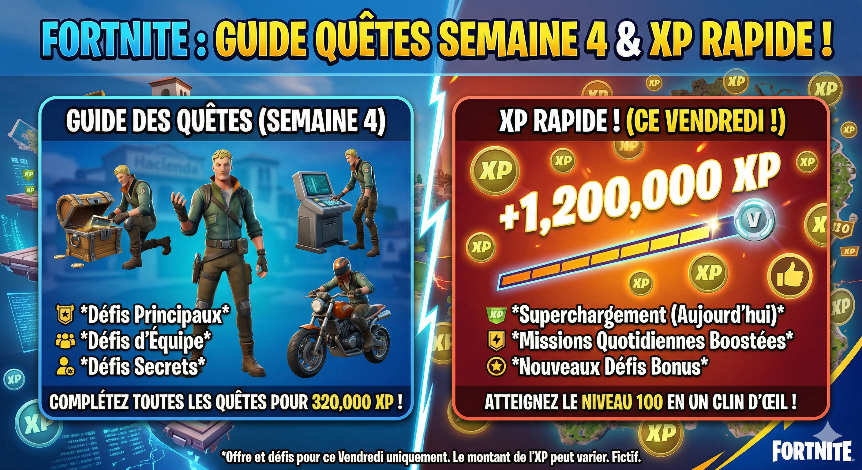 Fortnite : Guide quêtes Semaine 4 et XP rapide ce vendredi